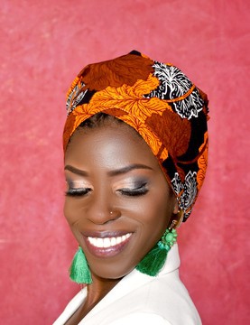 Turban with satin lining in brown leaves African print