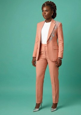 Peach Embellished Blazer Suit