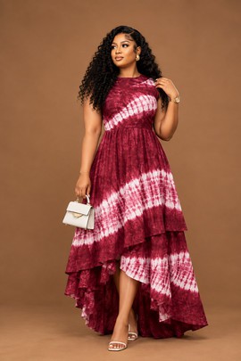 Robe longue bordeaux tie-dye pour femme