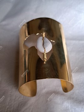 Brass cuff, African cowrie shell cuff , statement bracelet
