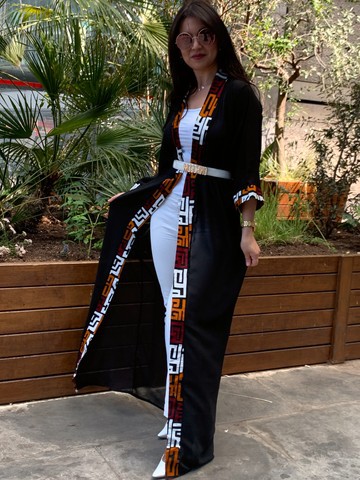 Fluid kimono Bogolan print