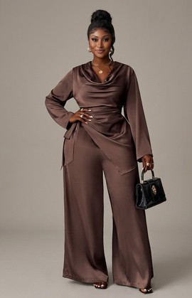 Chocolate Brown jumpsuit | satin palazzo pants | wide leg pants