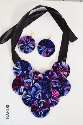 African print fabric bib necklace with matching earrings | African Tribal Jewelry