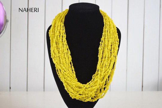 African beaded chunky necklace | Yellow handmade jewelry | Tribal jewellery