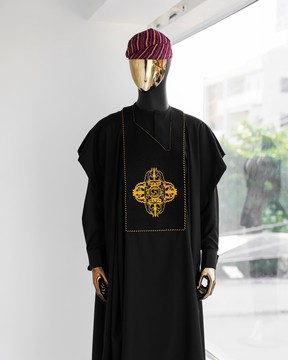 A Charcoal black, quadrant medulla embroidery Agbada