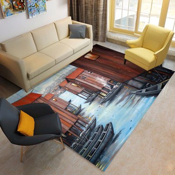 Modern Tribal Rug Living Room Carpet Houses on Water Makoko (LARGER SIZES AVAILABLE)