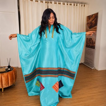 Luxury Turquoise Satin Boubou Gown | Elegant African Kaftan &amp; Bubu Dress