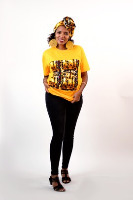 2-pics Jasmine t-shirt with pre-tied headband (Yellow)| Ankara Top| Ankara T-Shirt| Gifts For Her