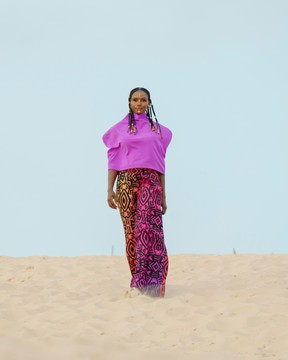 Hand-patterned wide-leg trousers and top set