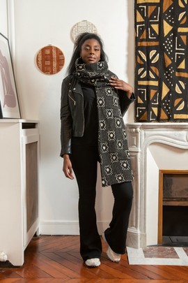 Maxi Scarf Bogolan black fleece lining