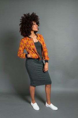 Lightweight wax bomber jacket with silver front closure