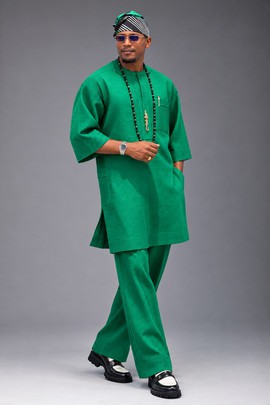 Ensemble de caftan traditionnel vert émeraude pour homme