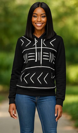 Cozy Tribal Print Hoodies African Design Black and White