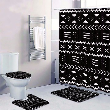 (4 Piece) - Tribal Print Traditional Bathroom Sets Black (MORE SIZES AVAILABLE)