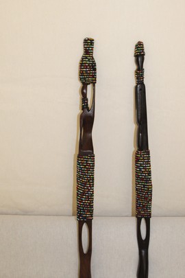 2pc Couple Beaded Wooden Figurines, African Decor, Wooden Figurines. Home Decor