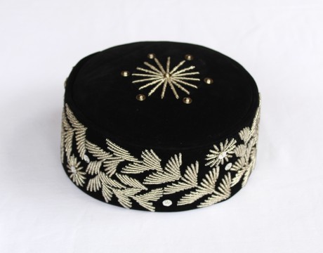 Velvet Stoned Crown Wedding Hat, Traditional Beaded Cap, African Mens Hat, African Wedding Hat