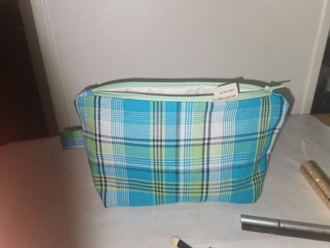 Medium Madras Turquoise toilet bag Handmade