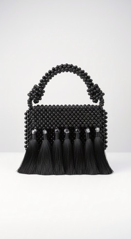 Le sac africain fait main à pompons en saule noir
