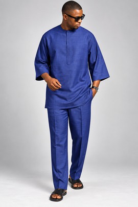 Ensemble caftan deux pièces bleu roi pour homme