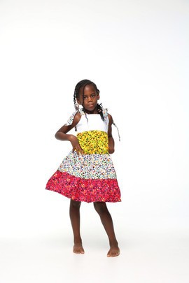 Robe Elikia en tissu africain | Robe en tissu wax pour l’été | Robe multicolore
