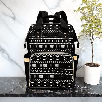 Mud Cloth Black &amp; White Traditional Backpack | Boho Fashion | Diaper Bag
