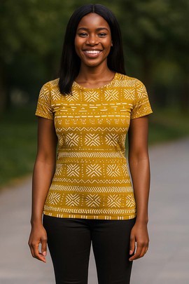 T-shirt femme à imprimé afrocentrique bohème, doré