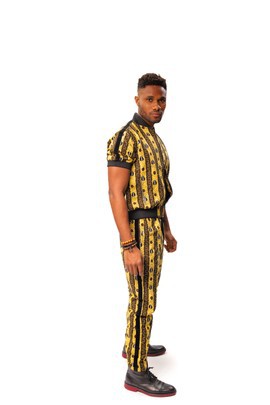 Bogolan Print Short Bomber Jacket and Matching Side Stripe Pants, Bogolan Print Track Suit