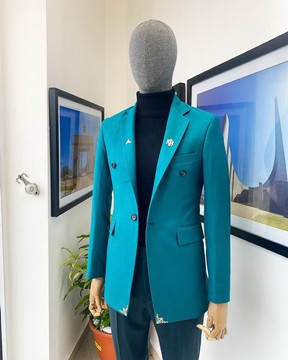A jungle green blazer suit, Sacramento green pant trousers