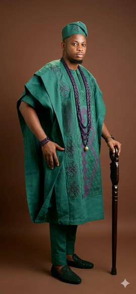 Elegant Green and Purple Aso Oke Ensemble