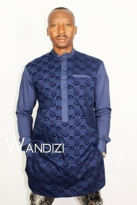 Blue Half Collar Dress Shirt, African Men Shirt, African Mens Clothing