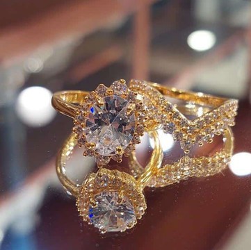Glitter 14k wedding ring/engagement ring- 2pcs