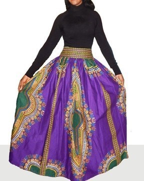 printed long skirt in purple dashiki