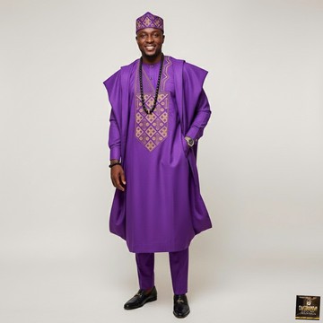 Purple Agbada set with cap