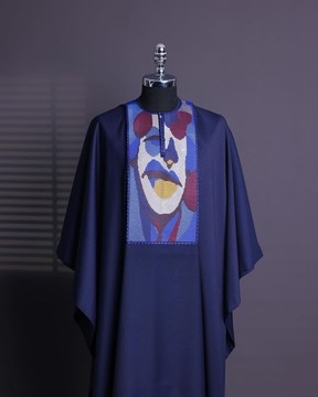 A Bleu marine, broderies "Joker" détails agbada, caftan manches 3/4 &amp; sokoto