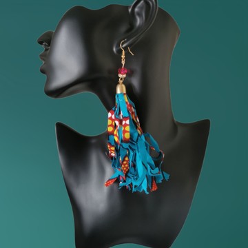 Grandes Boucles D'oreilles Pendantes En Tissu Wax Java Multicolore - ACCESSOIRES & DAZ - Neuf