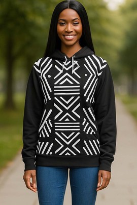 Tribal Pattern Hoodies African Print Black and White