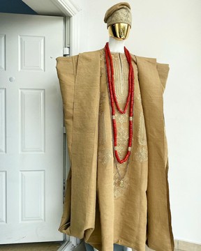 A champagne gold aso oke regal agbada, dashiki, sokoto