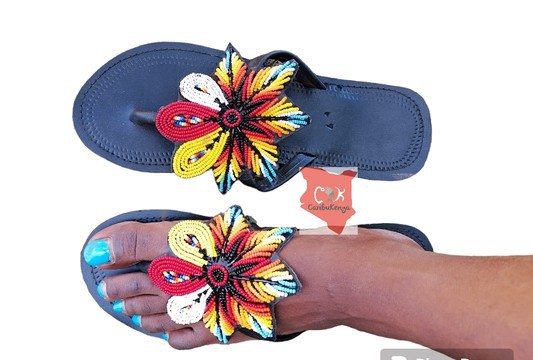 Female Beaded Sandals, Women Masai African Sandals Leather Shoes, gift for her
