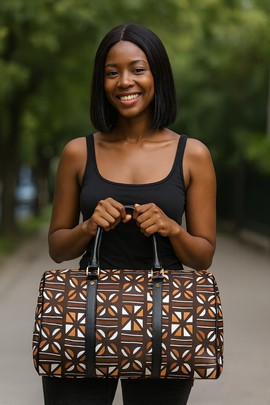 African Travel Bag Leather Tribal Geometric Print