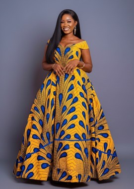 Yellow &amp; Blue Ankara Print Maxi Dress – Handmade African Women’s Dress