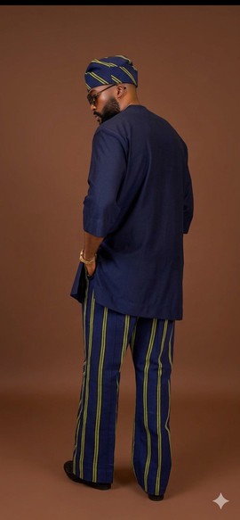 Navy Blue and Striped Modern Senator Wear