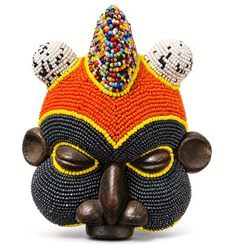 Masque Bamoun perlé en terre cuite – Décoration africaine du Cameroun | FEKIMA