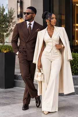 Couple's Matching Formal Suit Set – Women Three-Piece Suit &amp; Men Double-Breasted Suit