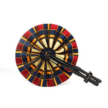 Hand Fan - Ankara checkered stripe print | Red &amp; White