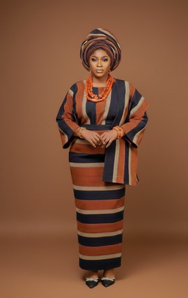 Classic Brown and Navy Aso Oke Yoruba Traditional Outfit for Women – Iro, Buba &amp; Gele Set