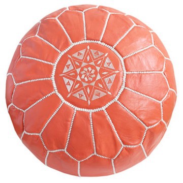 Grand pouf en vrai cuir Naturel Rose