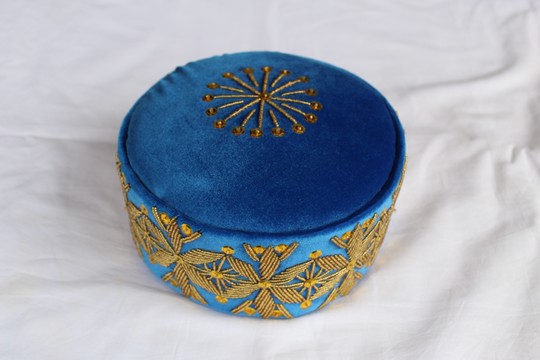 Velvet Stoned Crown Wedding Hat,  Traditonal Beaded Cap, African Mens Hat, African Wedding Hat