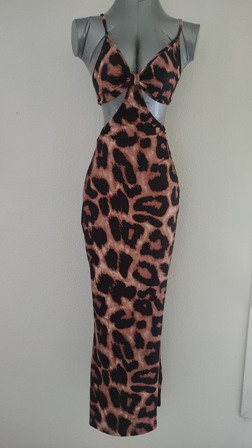 Robe sexy dos nu imprimé léopard avec fente sur le côté