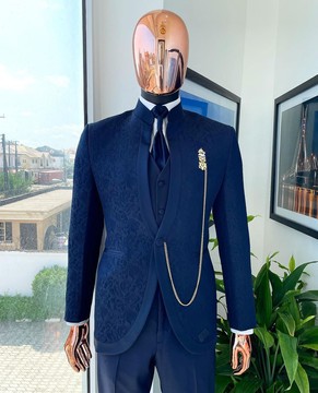 A Reloaded "Pope" costume bleu marine simple bouton col évêque