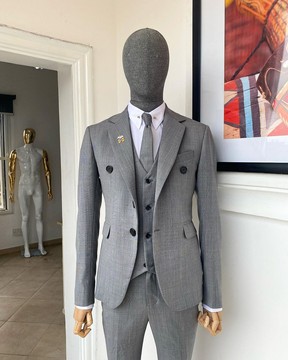 Tissu de noblesse gris irlandais - costume causal intelligent à 2 boutons «Board Room»